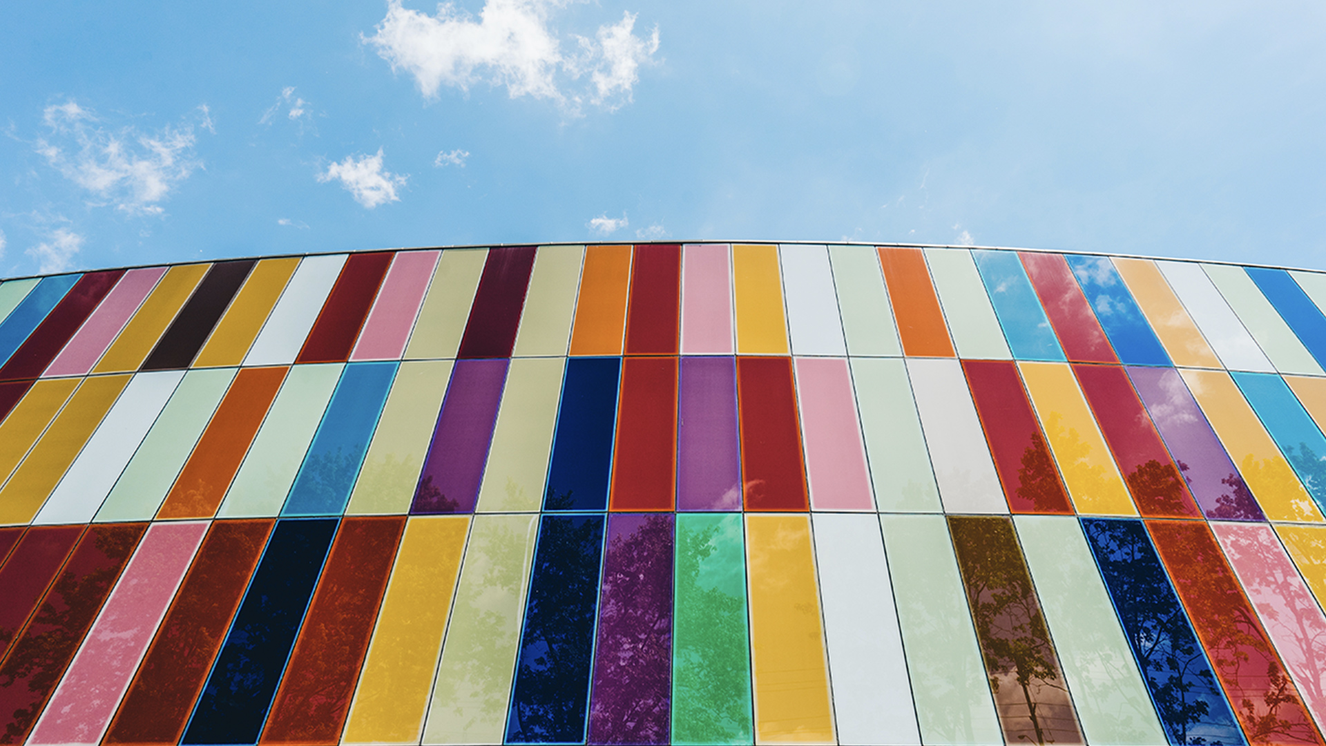 A colourful glass building