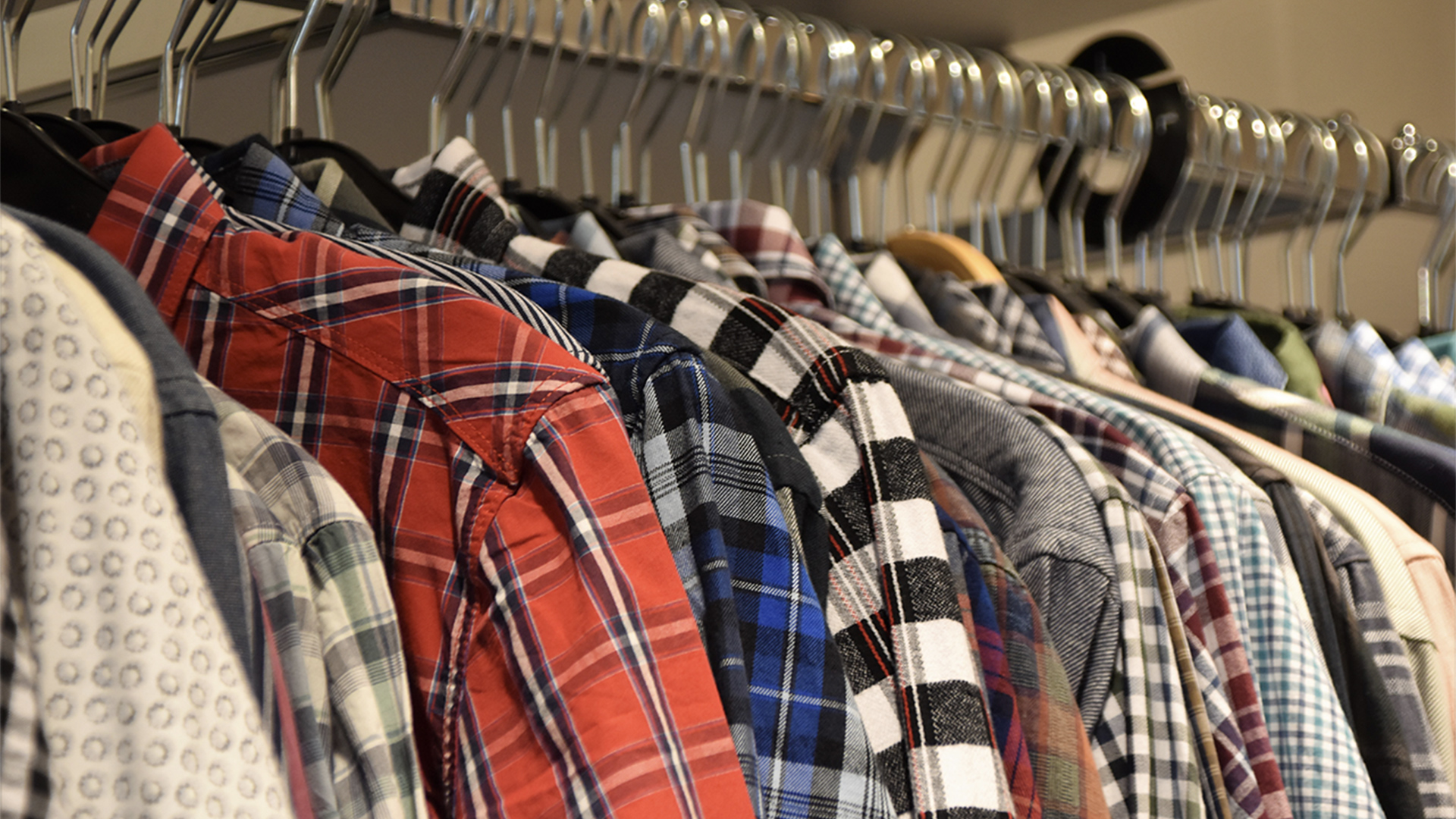 Clothing hanging up on a rail