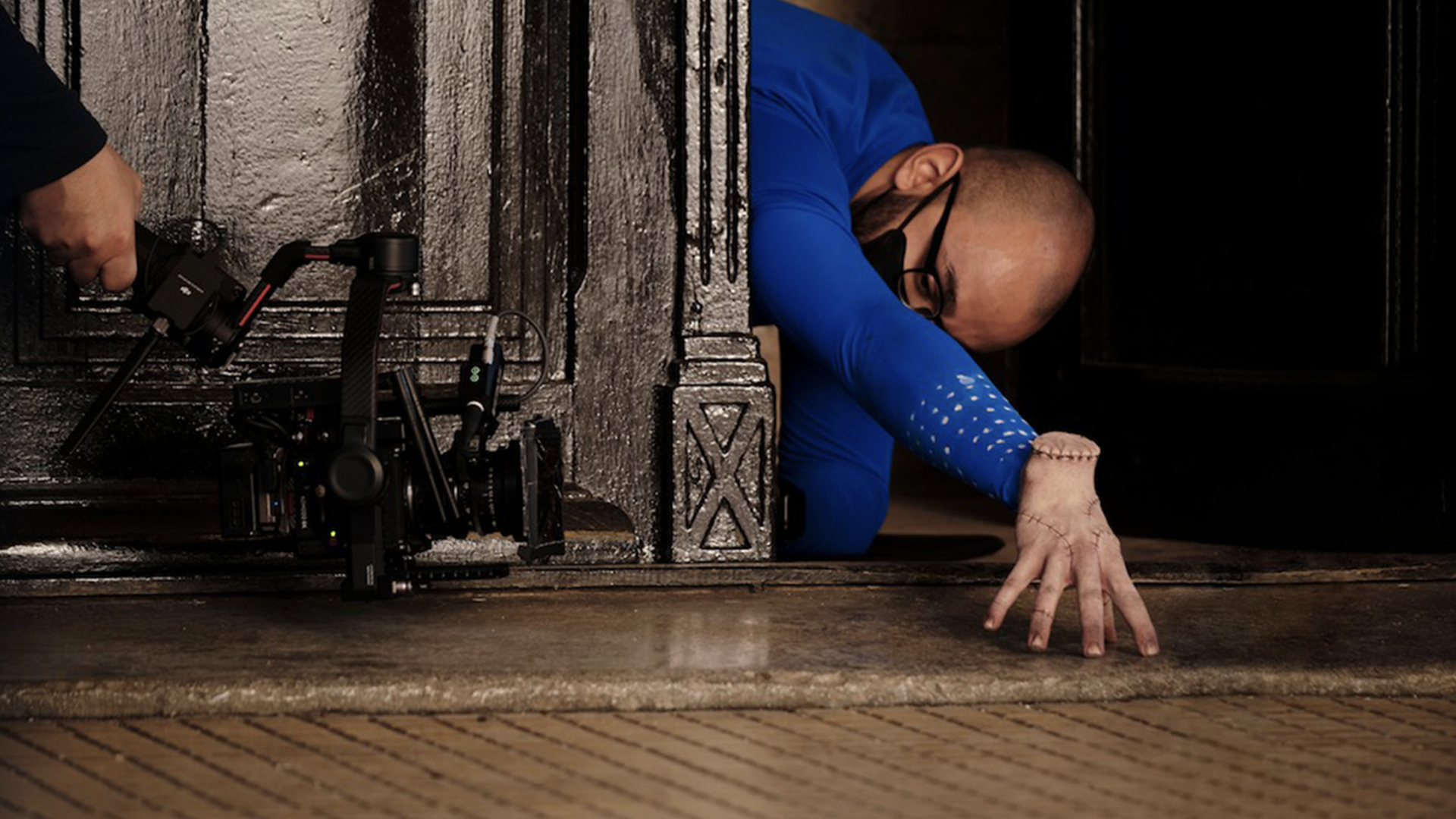 Victor Dorobantu on set playing Thing