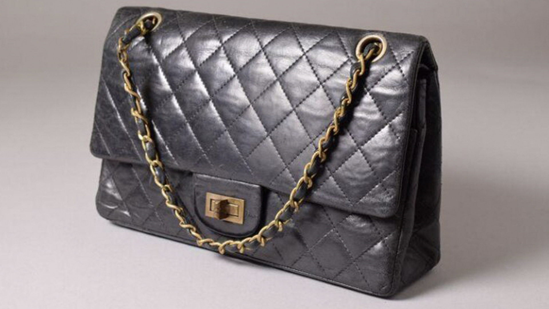 Quilted black leather handbag