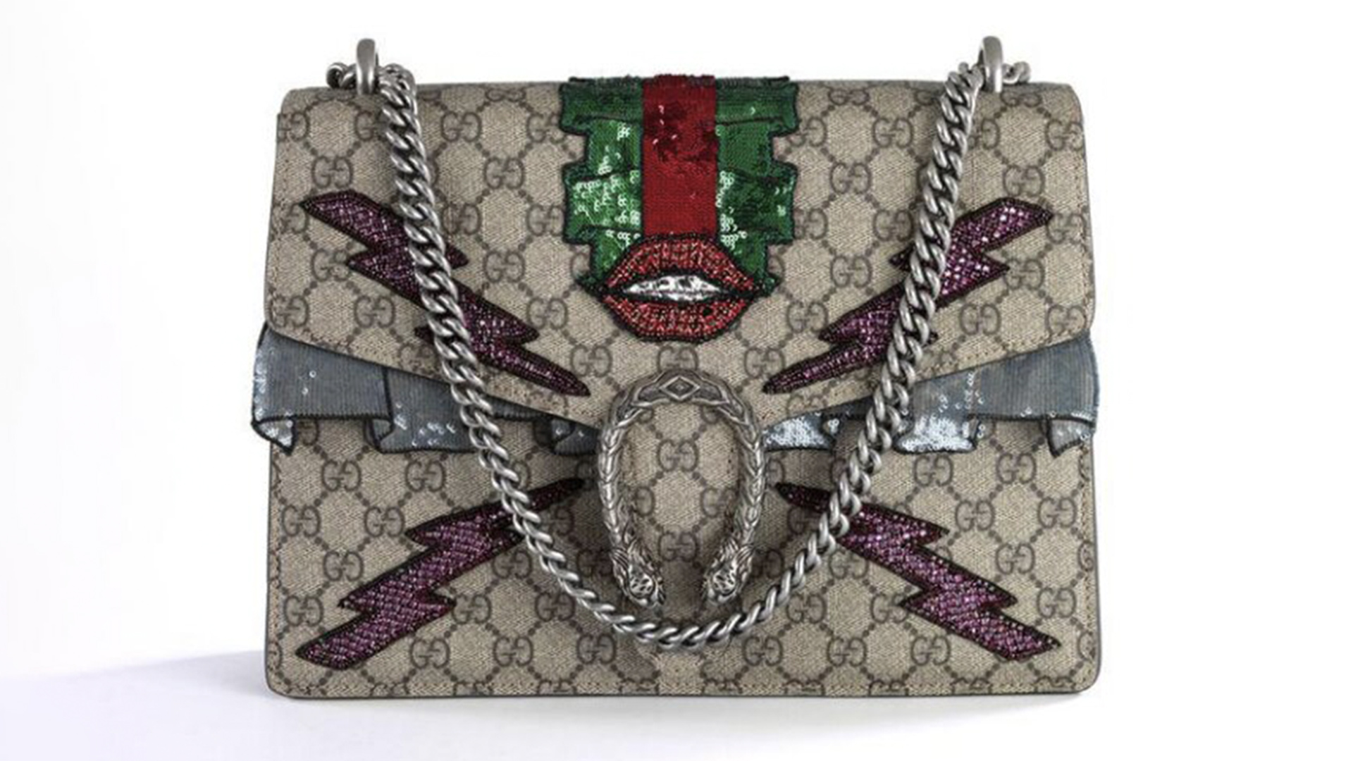 Canvas handbag decorated with sequins