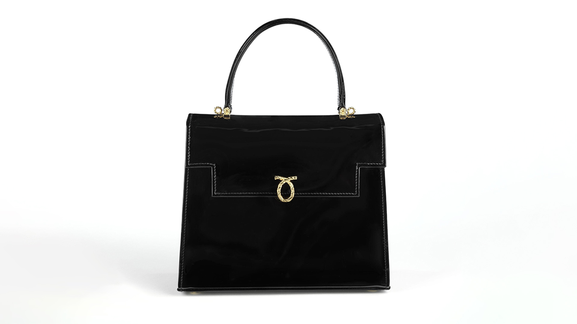 Black patent leather handbag