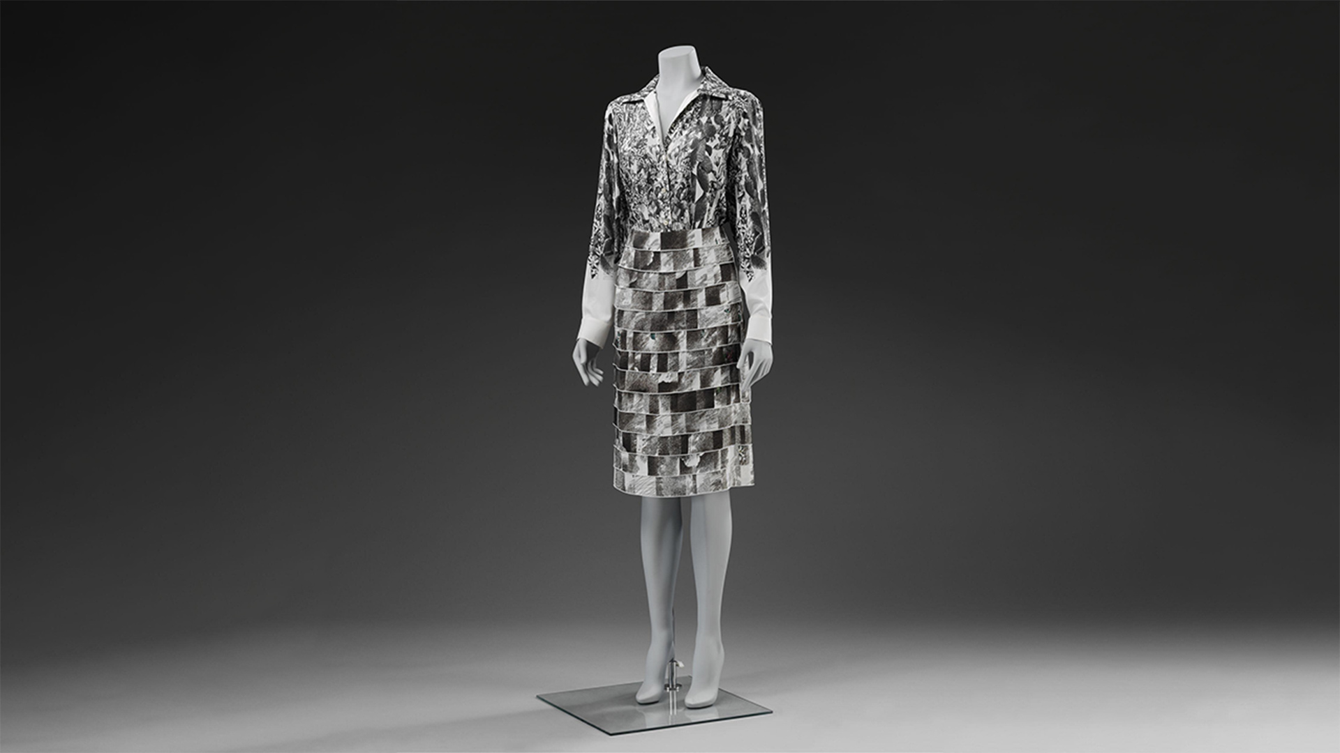 Shirt and skirt with black and white pattern