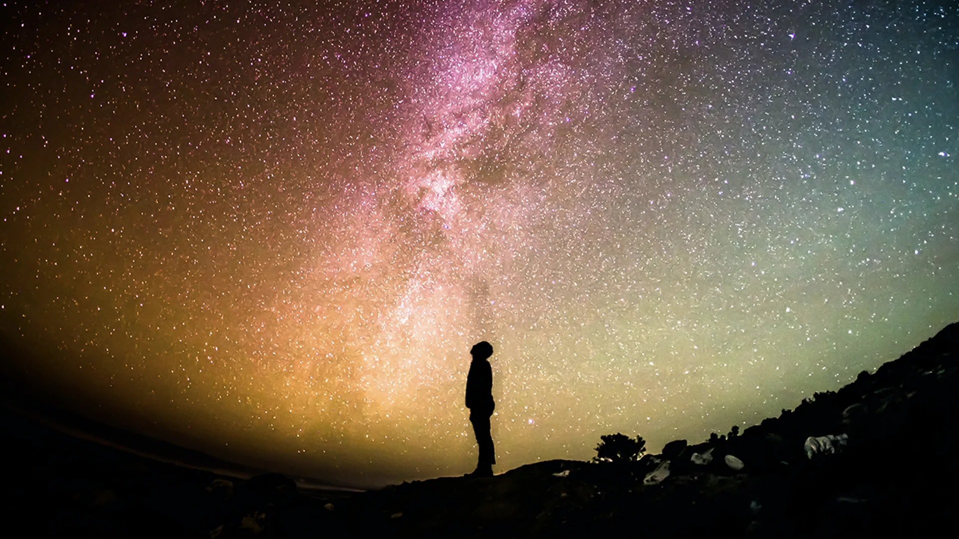 A figure silhouetted against a starry night