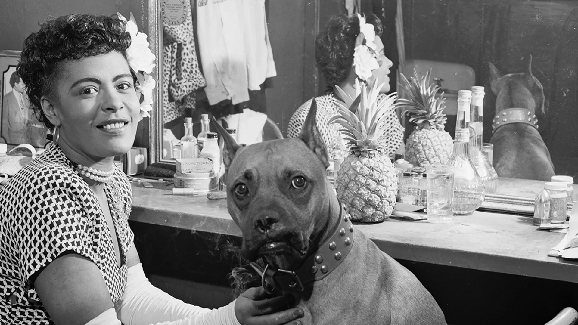 Billie Holiday with a dog