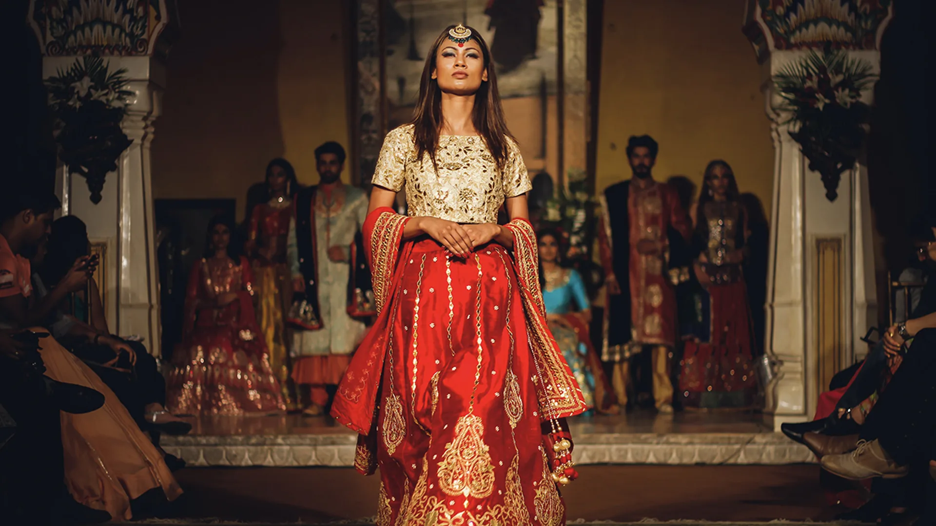 Woman walking along a runway