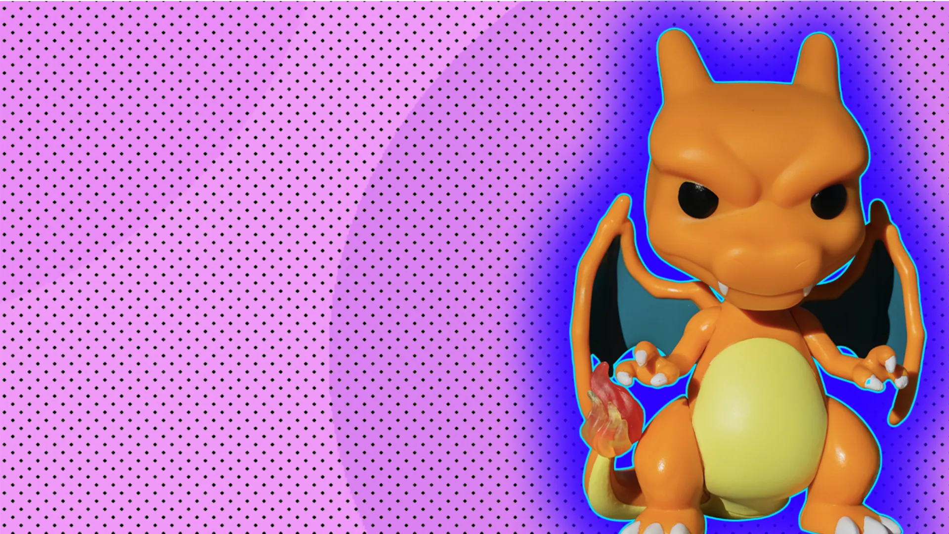 Pokemon toy with a blue glow on a purple background