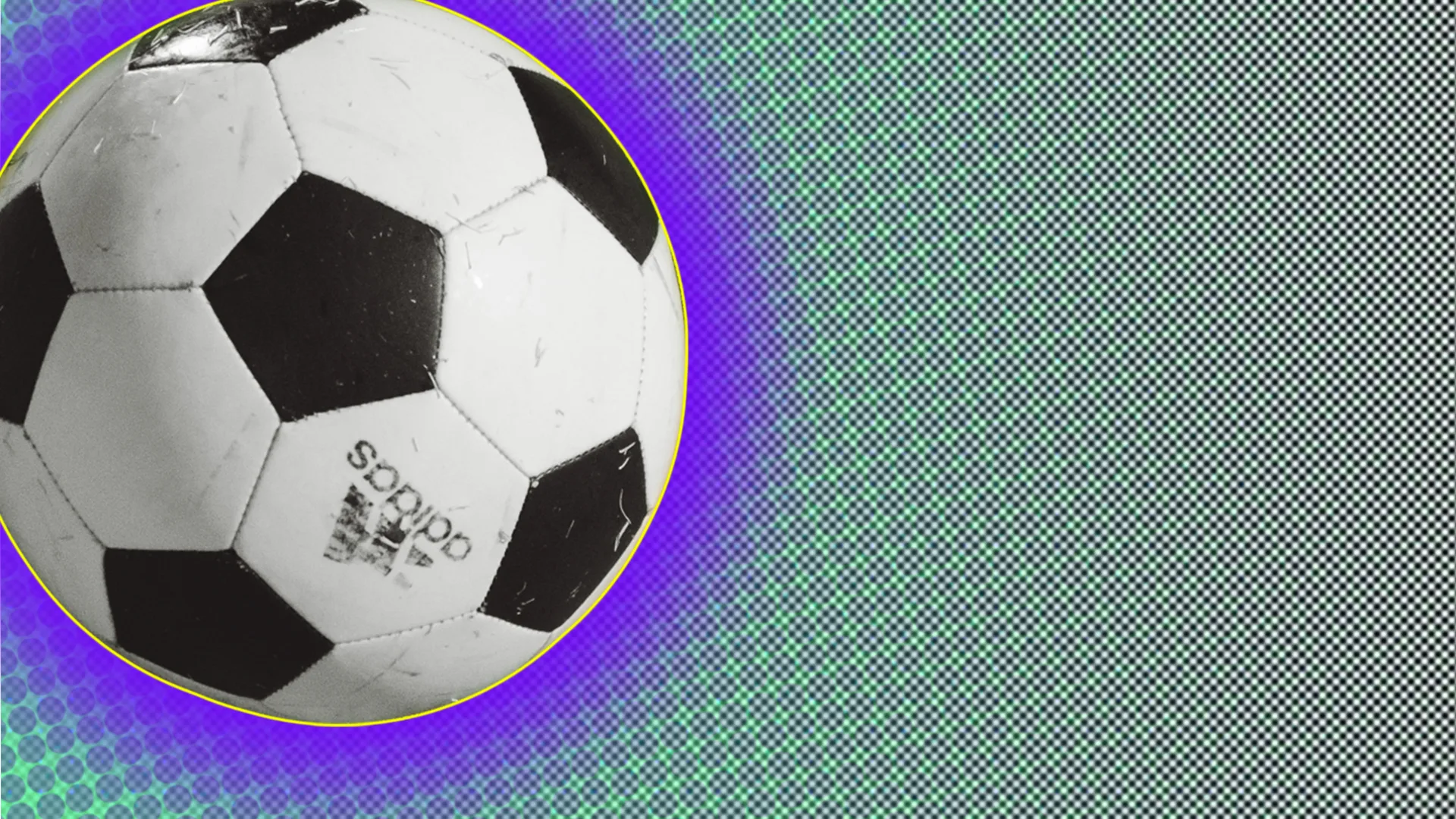 Football with a purple glow on green and grey background