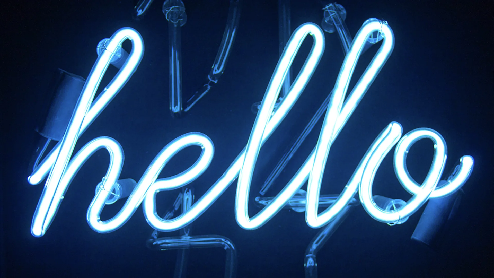 Hello in blue neon lights